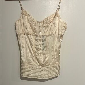 BCBG Crinkled Cami Cream Silk Top